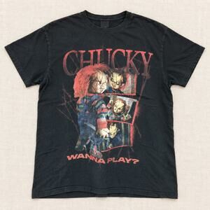 Child’s Play Chucky T-Shirt Mens Small Black Horror Movie Wanna Play Graphic Tee